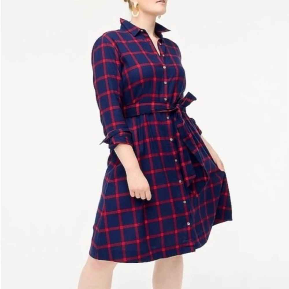 J. Crew Navy and Red Plaid Shirt dress size 6